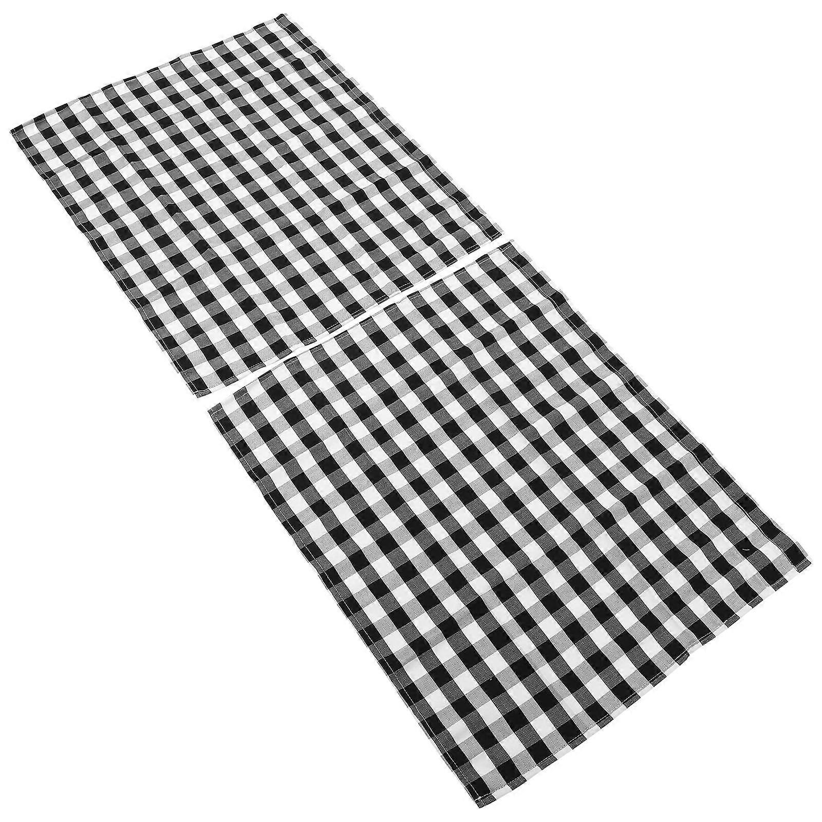 Checkered Kitchen Curtain Valance For Bathroom Window Covering Black Polyester Material 2Pcs