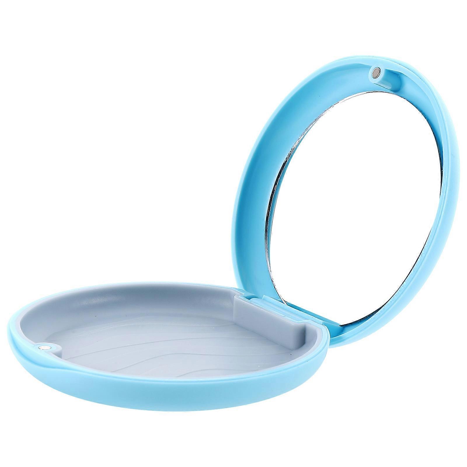 Portable Denture Storage Box With Mirror For Daily Use 8.5x8.5cm Blue Magnetic Closure 2Pack