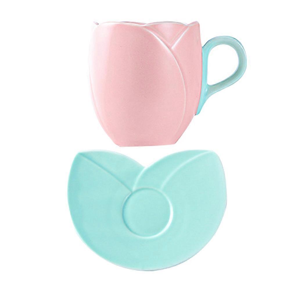 Tulip Shaped Coffee Cup Ceramic Mug Book Use Assorted Color Drink Coffee 1Set