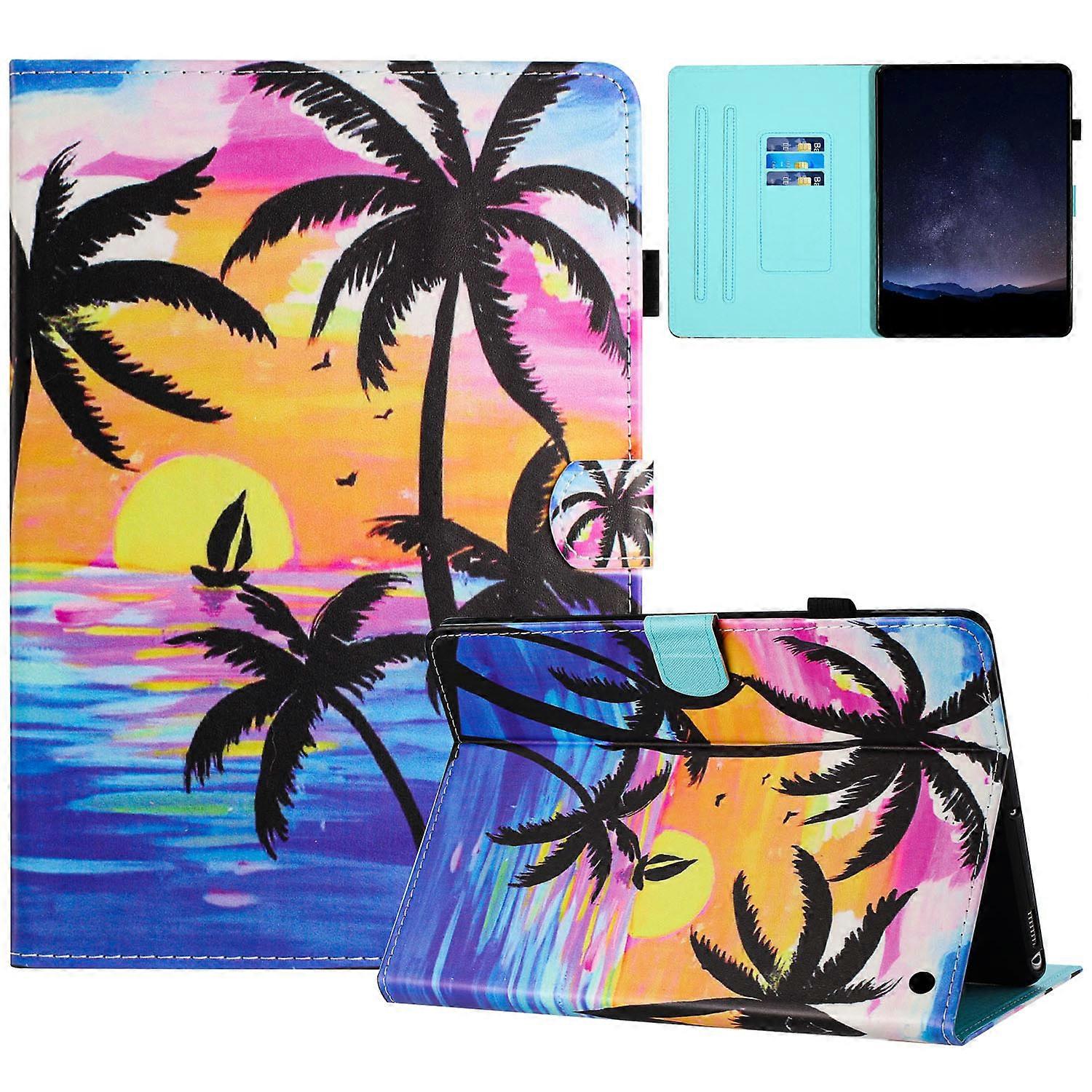 TKdaddy ل Amazon Fire HD 10 (2023) Litchi Texture Leather Stand Case نمط حامل بطاقة الطباعة غطاء شجرة جوز الهند