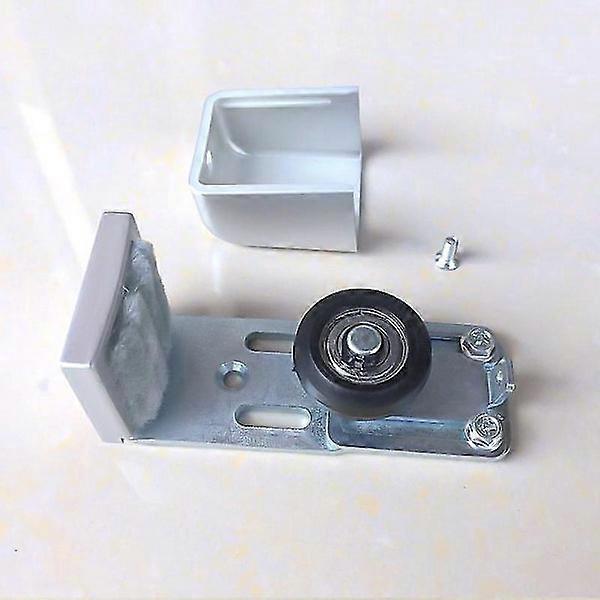 Adjustable sliding barn door hardware kit with floor guide and track.