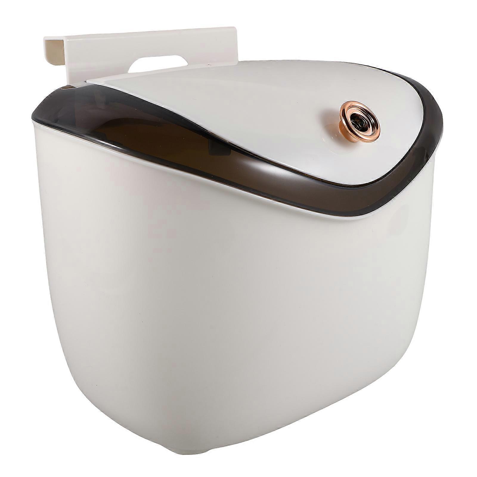 White Hanging Kitchen Trash Can with Lid for Home Use Made of PP Material 4.7 x 5.9 Inches