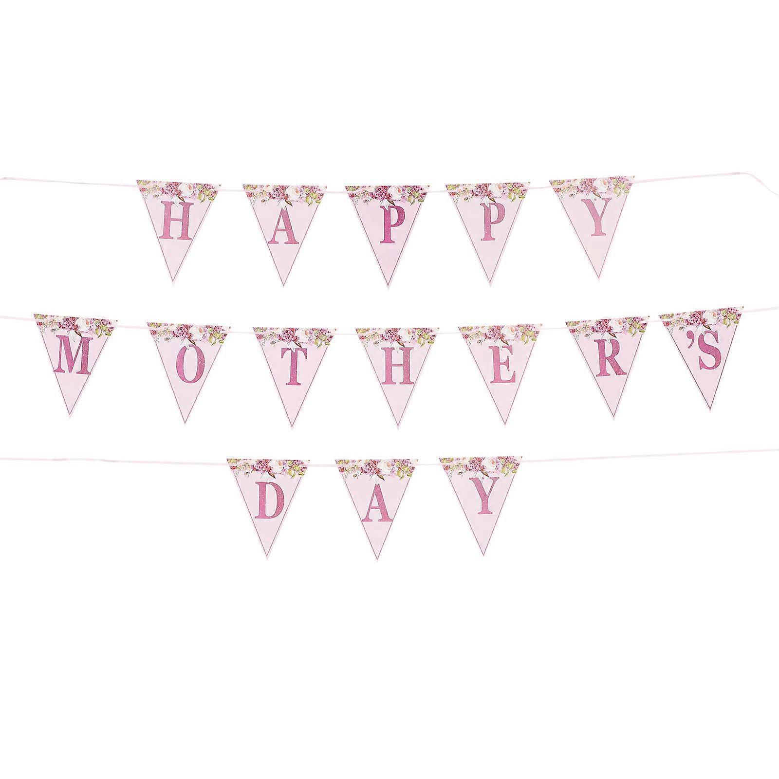 Mothers Day Banner Decorations 1 Set Triangular Layout Hanging Flag Assorted Color Decoration