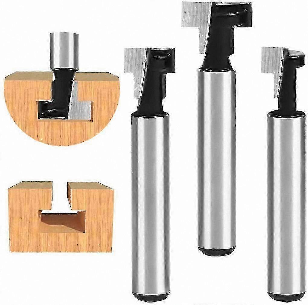 3-Piece T-Slot Router Bit Set with 8mm Shank for Woodworking Projects