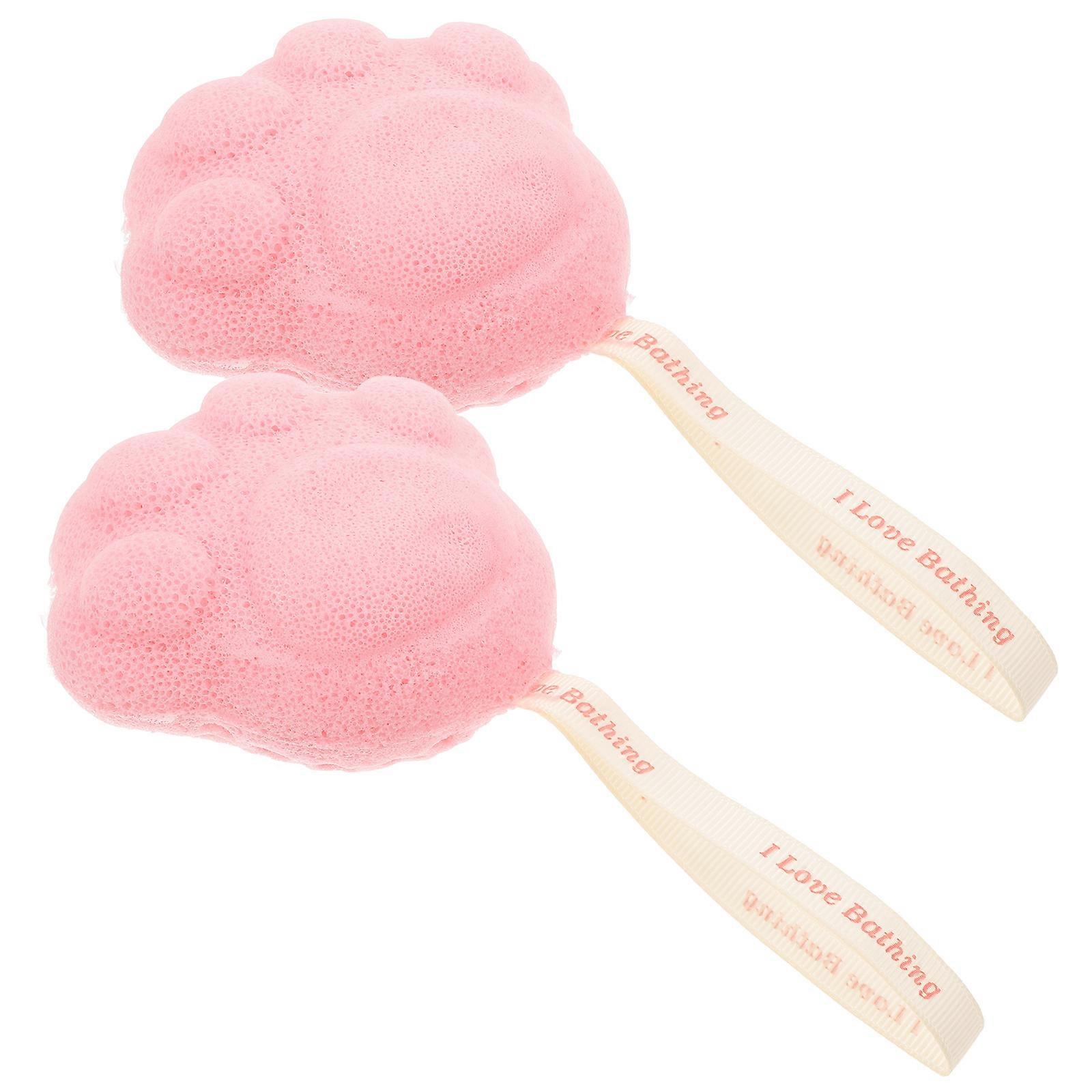Pink Lovely Sponge Bath Brush for Home Use Ergonomic Design with Rope for Easy Hanging and Drying 2 Pieces