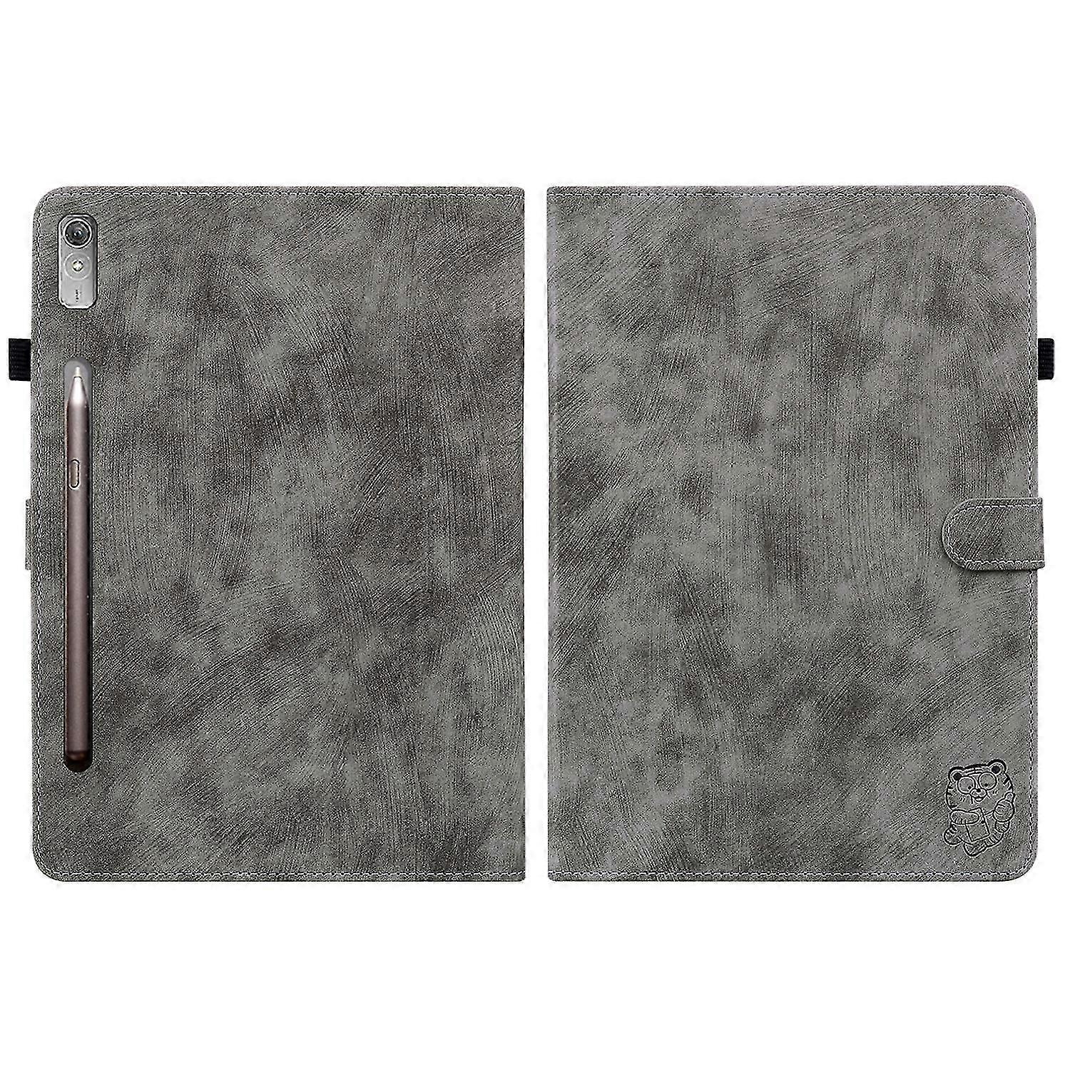 Tablet Case For Lenovo Tab P12 Tiger Pattern Flip Leather Tablet Case(Grey)