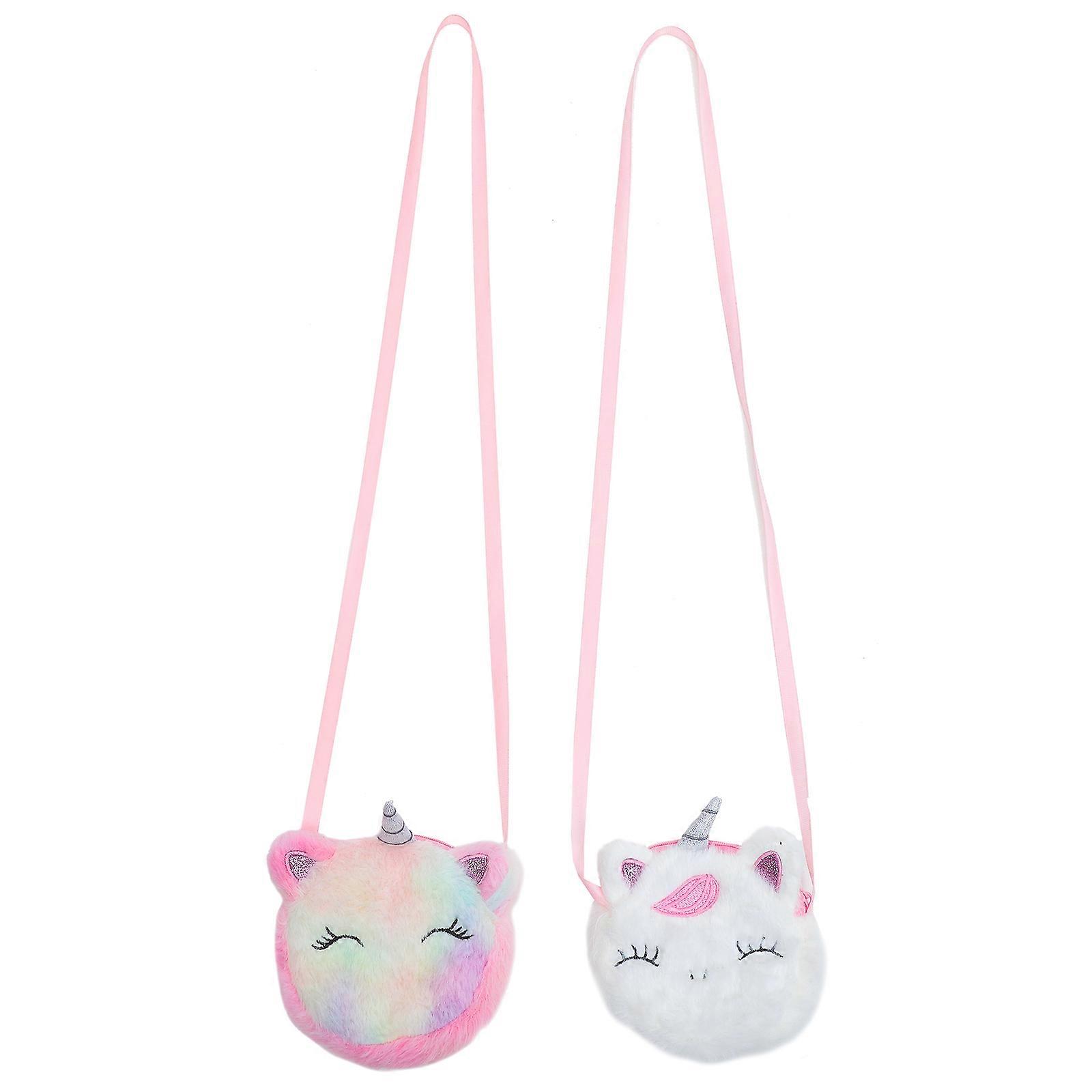 Cute Unicorn Plush Coin Purses 2pcs Cartoon Shoulder Bag for Outdoor Travel Zippered Closure – Versatile Crossbody Coin Bags for Birthdays and