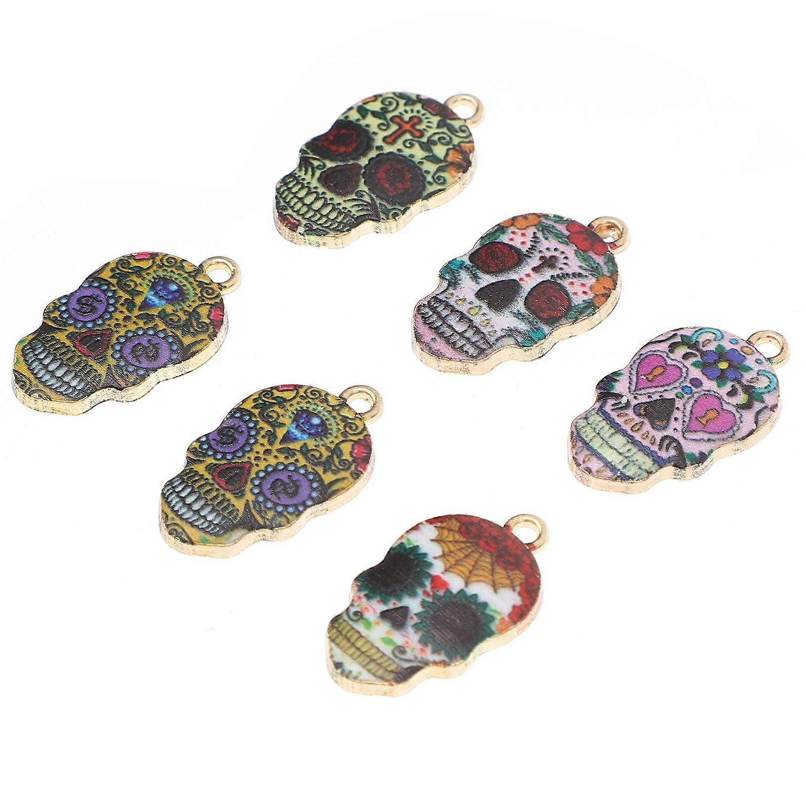 Metal Skull Pendant For Costume Parties Charming Addition Assorted Color Necklace 6 Pcs