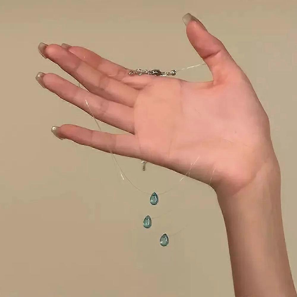 Blue Mermaid Teardrop Necklace Multi Layer Stacking Fish Line Necklace Chain