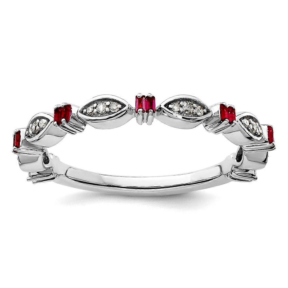 925 Sterling Silver Stackable Created Ruby Diamond Ring Stackable Ring for Women - Ring Size: 5 to 10