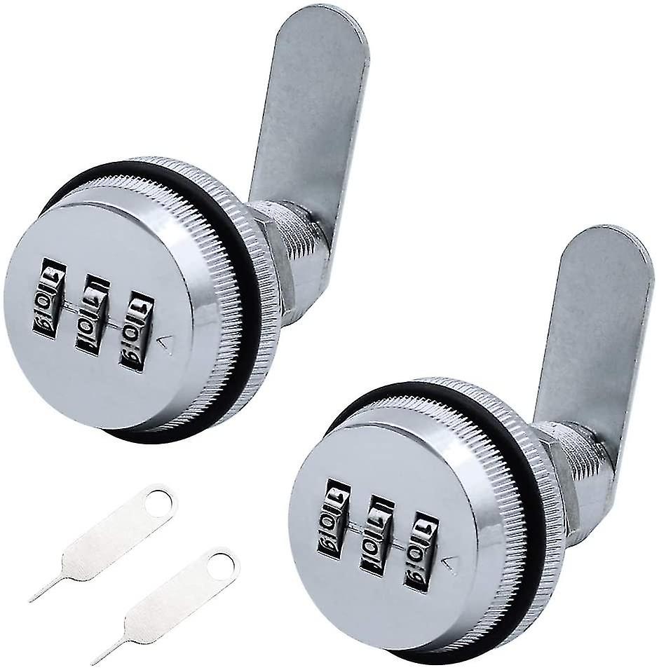 Yh Combination Lock 2 Pack3-digit Password Security Padlock Keyless 30mm Cam Lock For Cabinet Locker Drawer Letter Box Locks Etc Silver Chrome