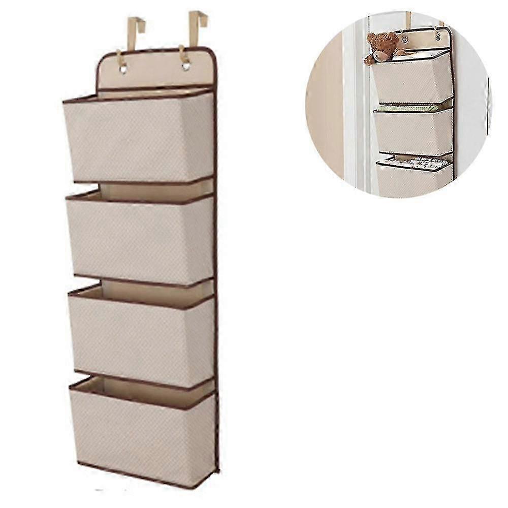 4ポケット付きハンギングオーガナイザー、タオル、おむつ、子供の部屋の食器棚のおもちゃ、ドアやウォルの上に2つのフック付き折りたたみ式ハンギングシェルフ