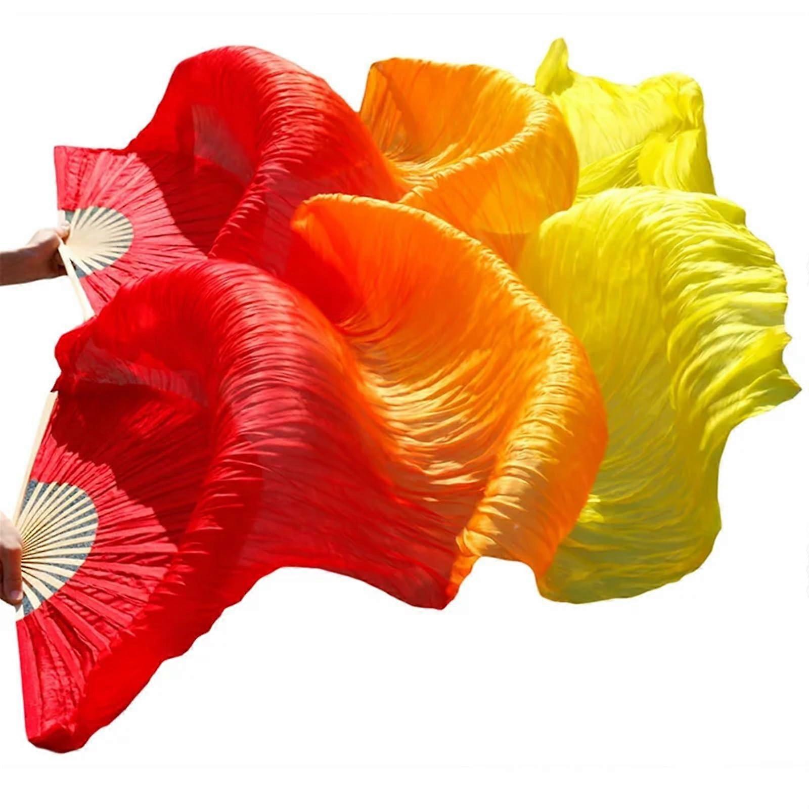 Silk Fans for Dancing - Handmade Dyed Real Silk Belly Dance Fans, Long Veil 180x90cm, 24 Colors Available