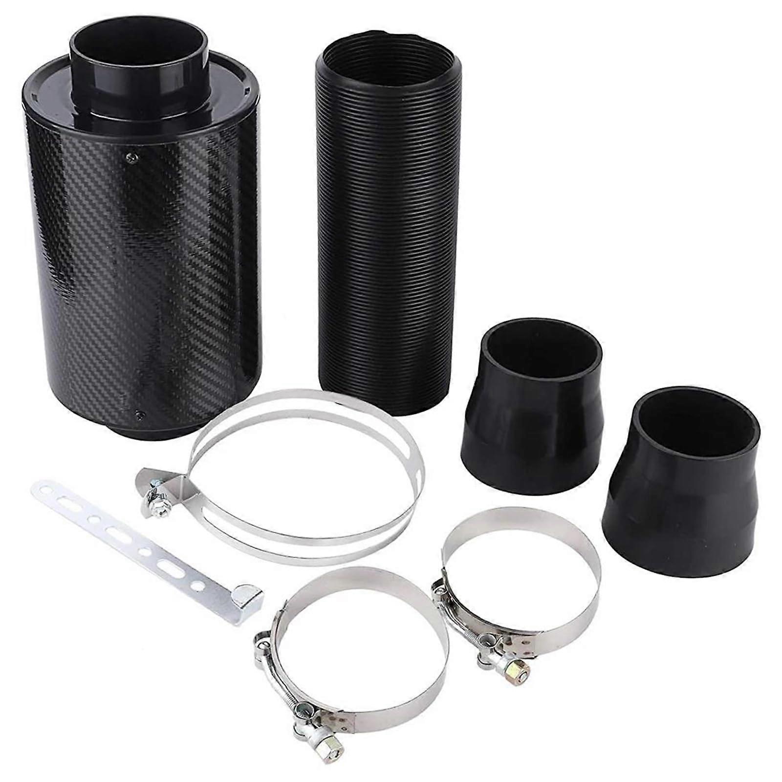 Air Intake Universal Car Cold Air Kit With Enclosed Induction Pipe Hose Carbon Fiber Air Filter Adapters Bellows Pipe