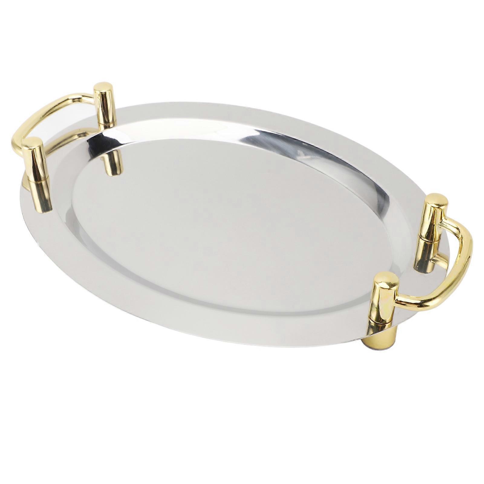 39cm Stainless Steel Platter with Gold Handle Rectangle Tray