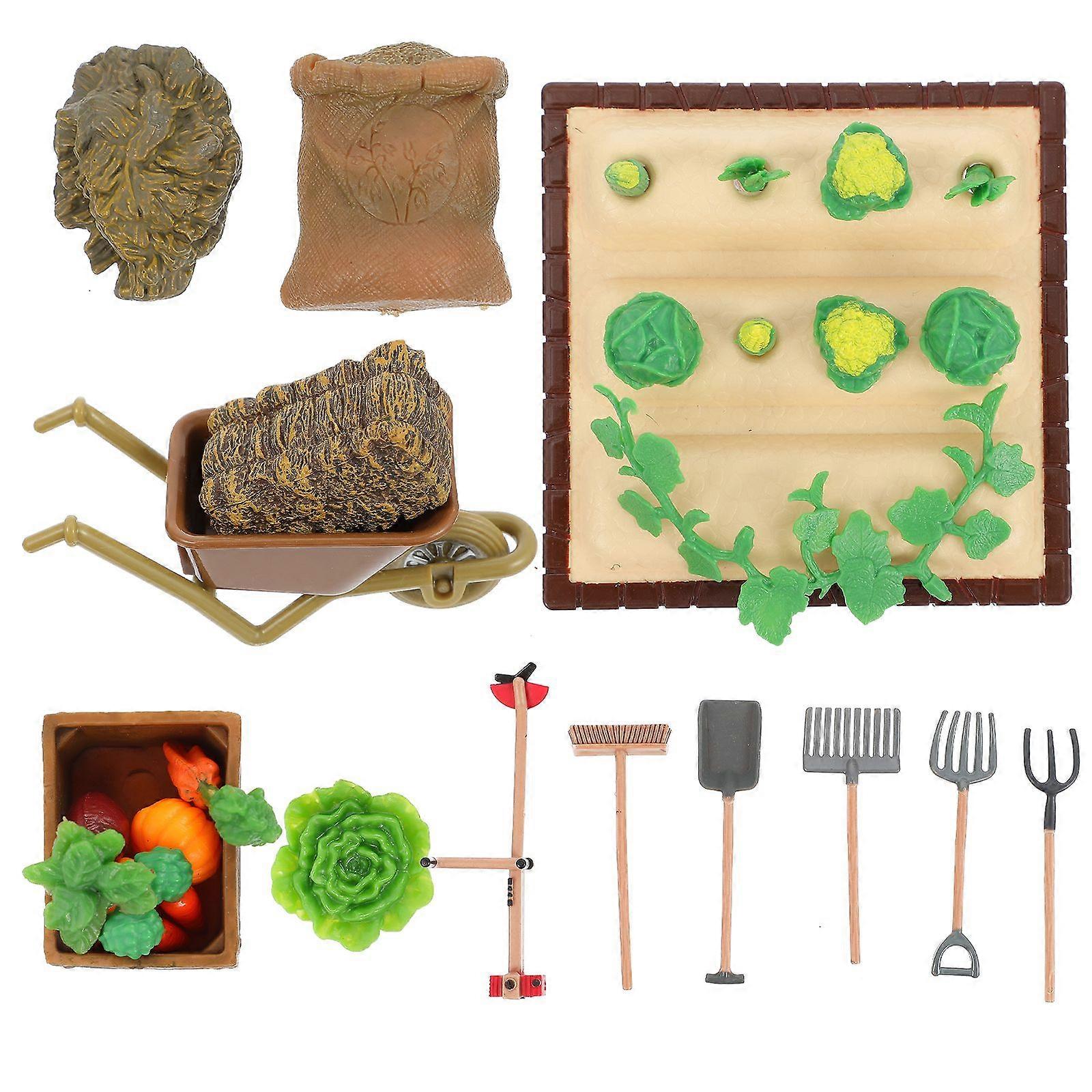 1 Set Mini Landscape Decor Vegetable Field Model Mini Farm Tool Models