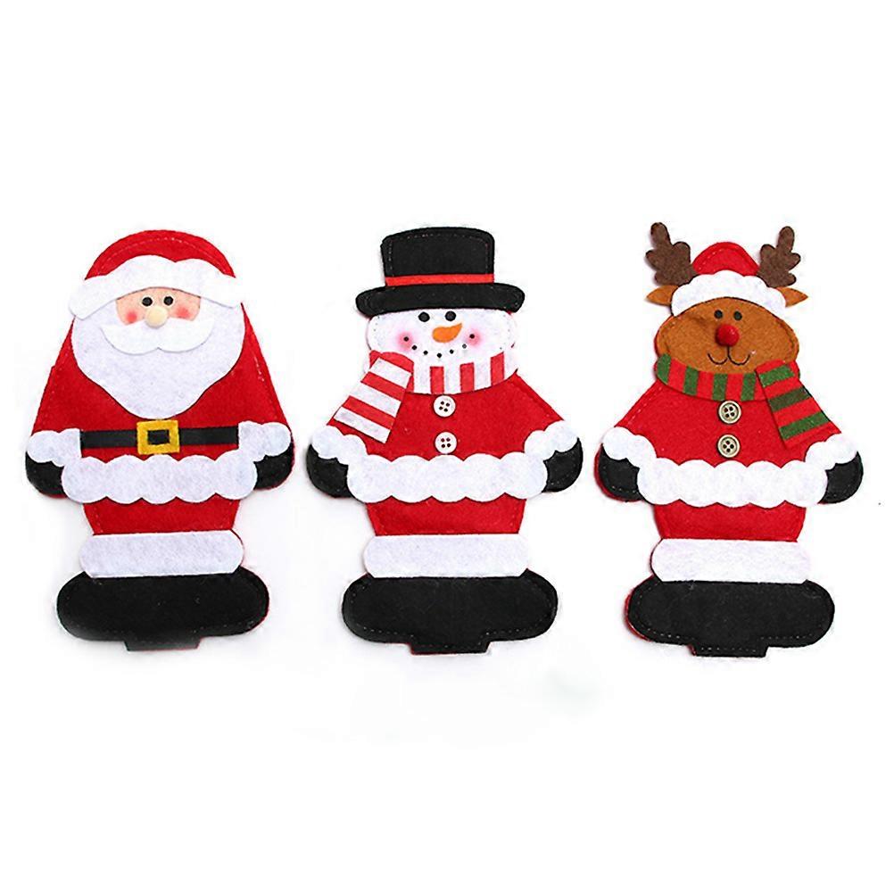 3Pcs Christmas Table Decorations Felt Cutlery Bag For Dinner Table Setting With Santa Claus Snowman Elk Design Assorted Color