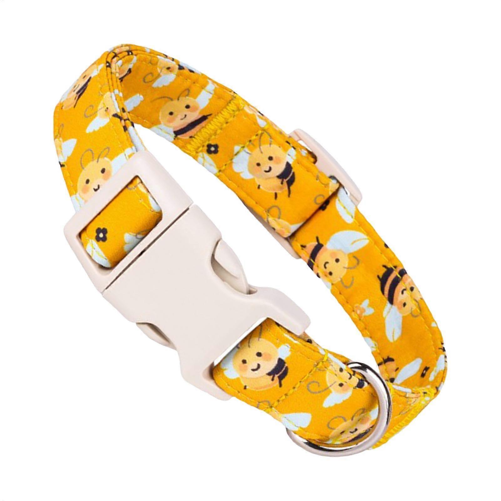Cotton Pet Collar Bee Print Soft Dog Collar, Adjustable, Yellow Color, For Walking Daily Use Outdoor Activities
