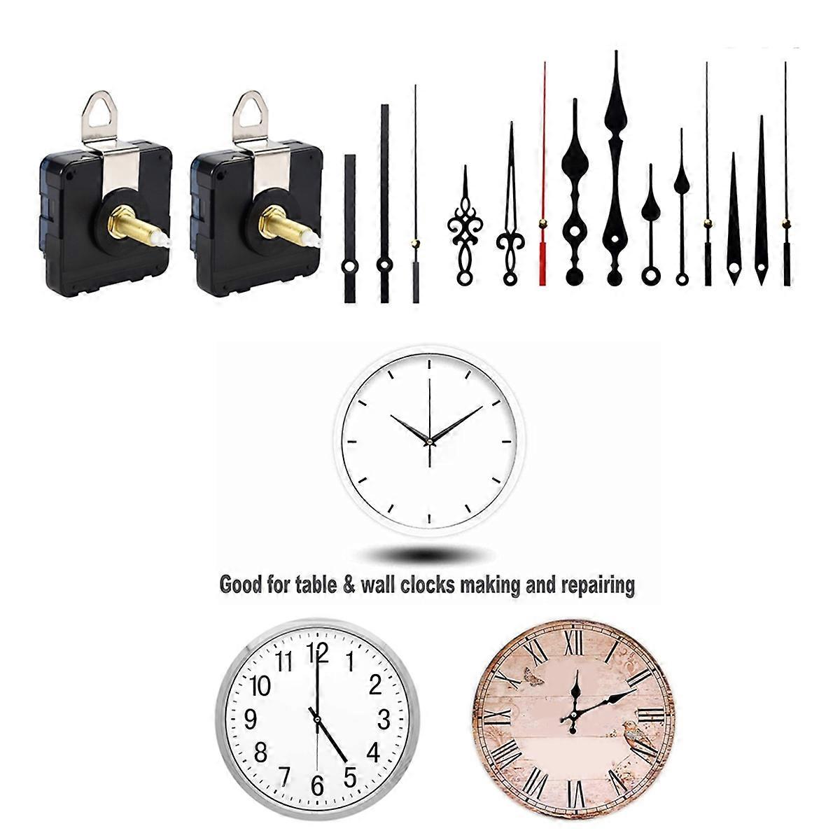 2PCS 32mm Long Shaft DIY Quartz Clock Movement with 5 Different Pairs Hands Wall Clock Movement Mechanism Repair Parts