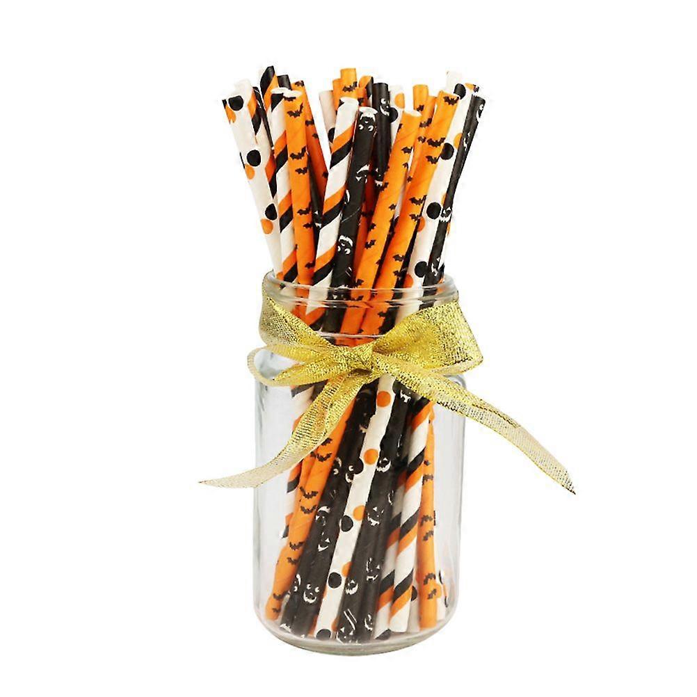 50 Pcs Bat Pattern Degradable Disposable Paper Straw Creative Drinking Straw for Halloween Party