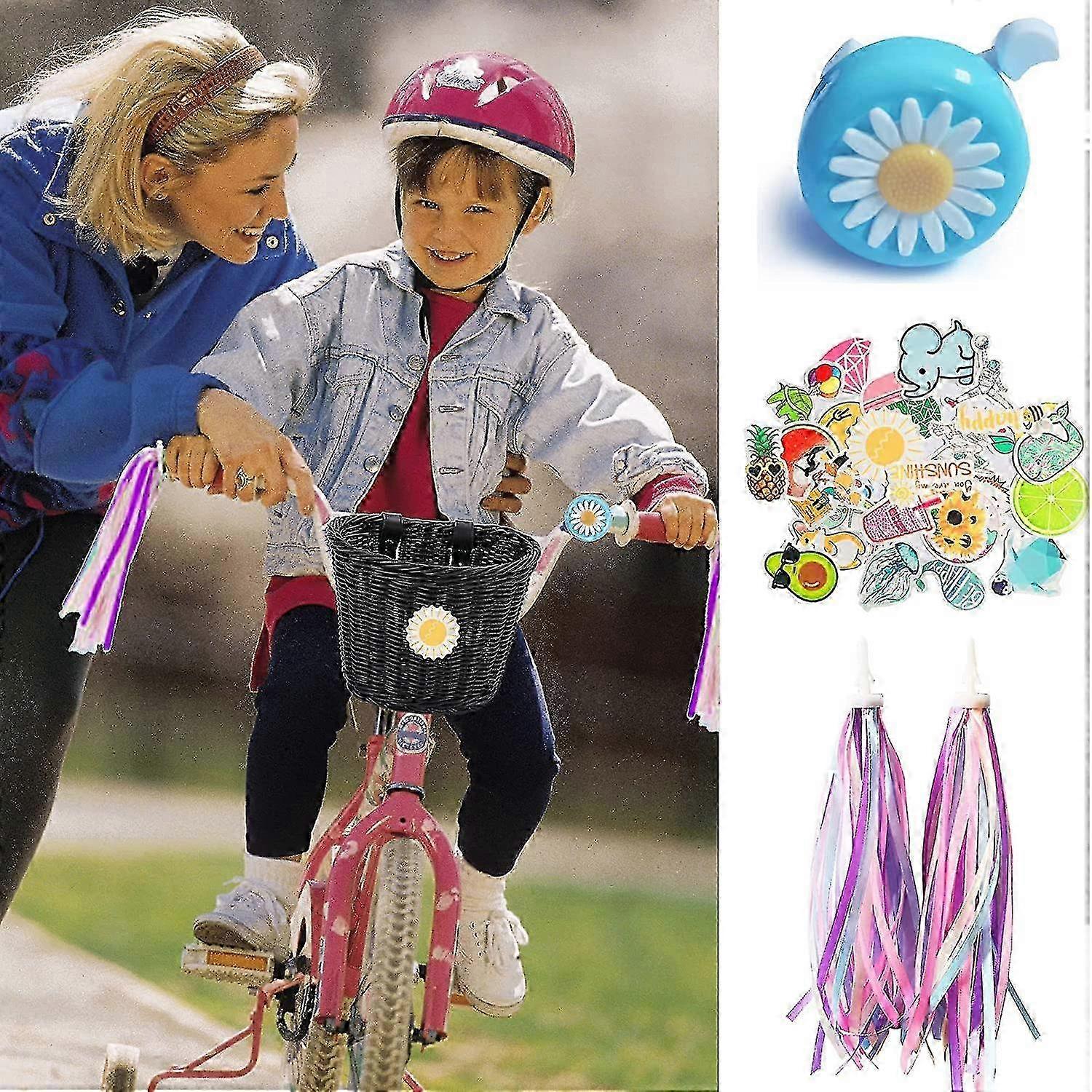 Bike Basket For Kids Front Bike Accessories Woven Wicker Bicycle Basket With Handlebar Streamers
