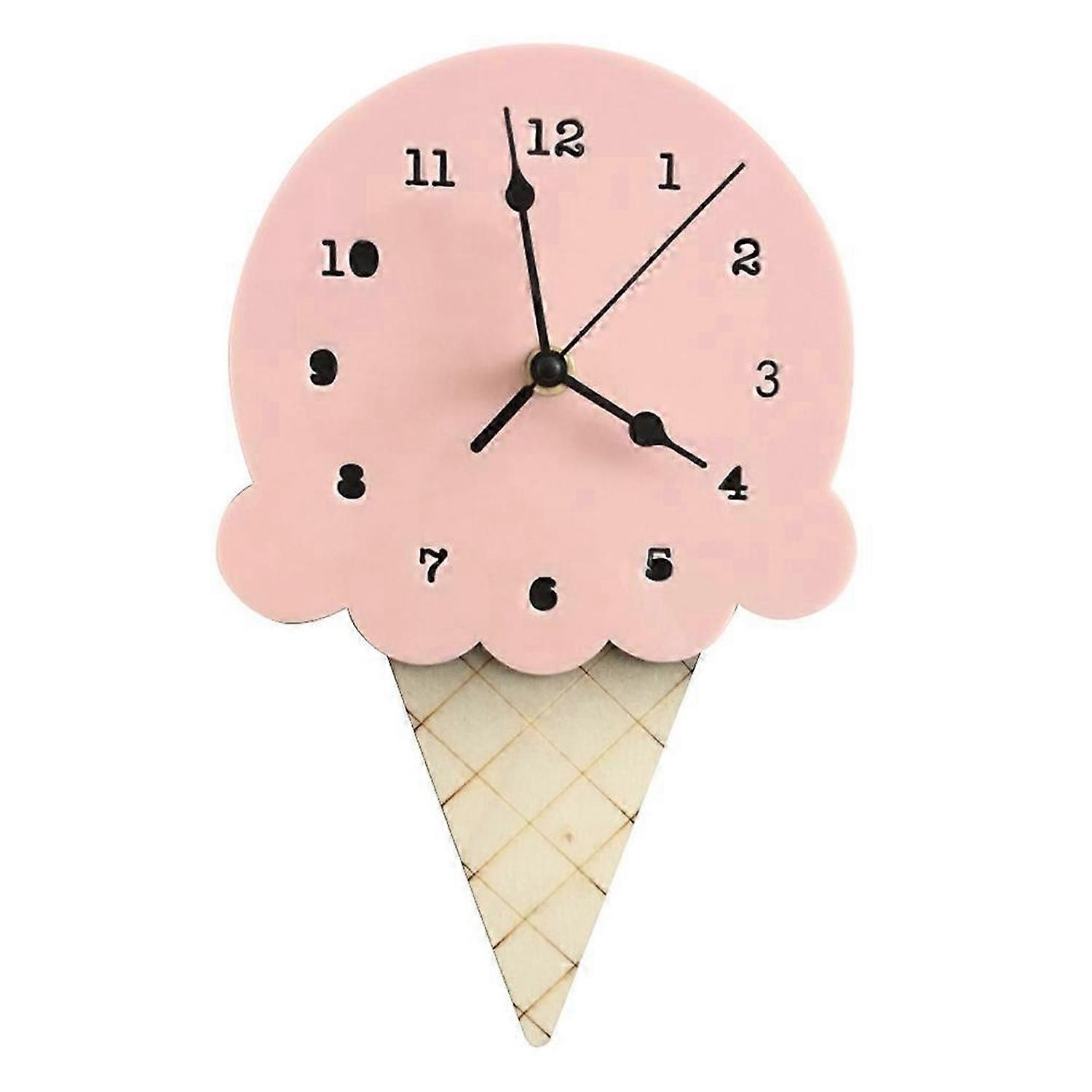 Nordic INS Style Ice Cream Sharped Wall Hanging Clock, Cartoon Silent, Non-Ticking Battery Powered for Children Bedroom