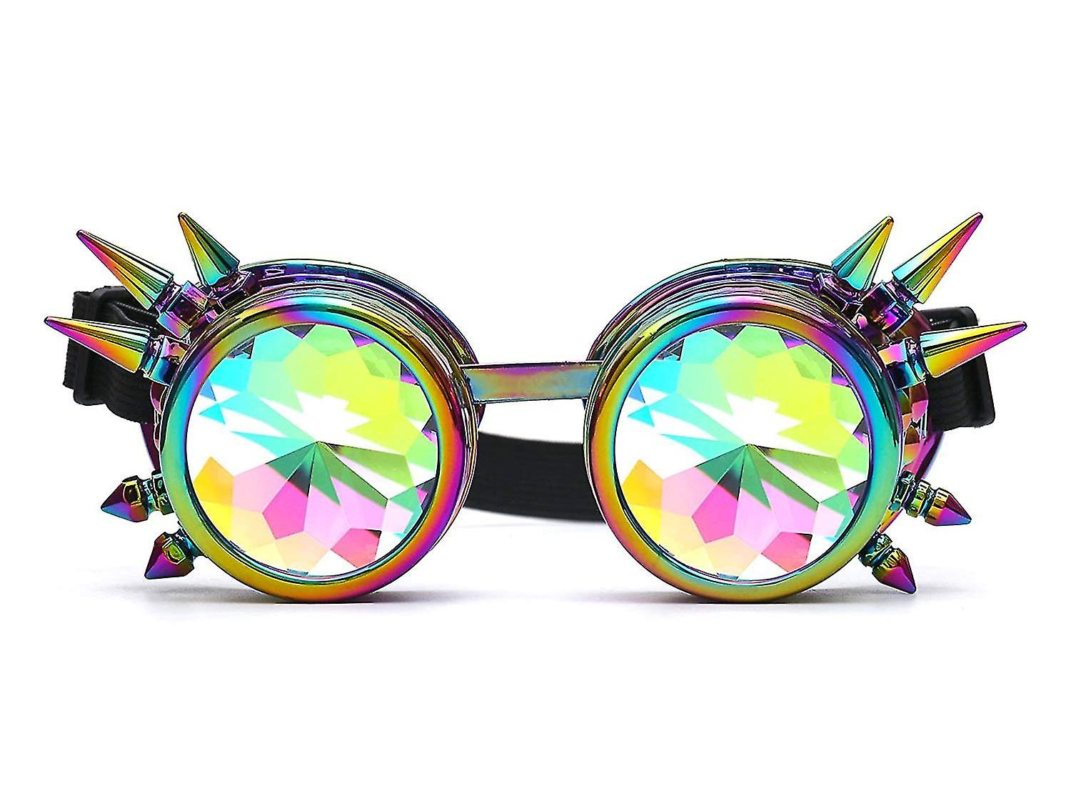 Rainbow Crystal Bling Glasses Kaleidoscope Goth Rivets Kaleidoscope Goggles
