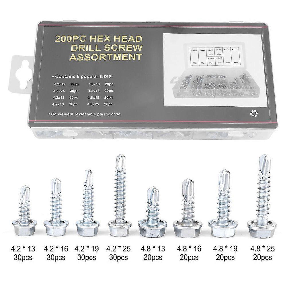 200pcs Durable Metal Self Tapping Drill Screws Assortment Kit Set