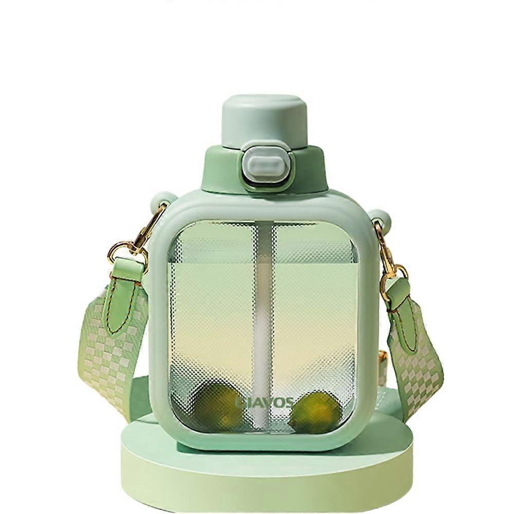 Kawaii Water Bottle 700ml BPA With Straw And Strap Leakproof Portable Green 313