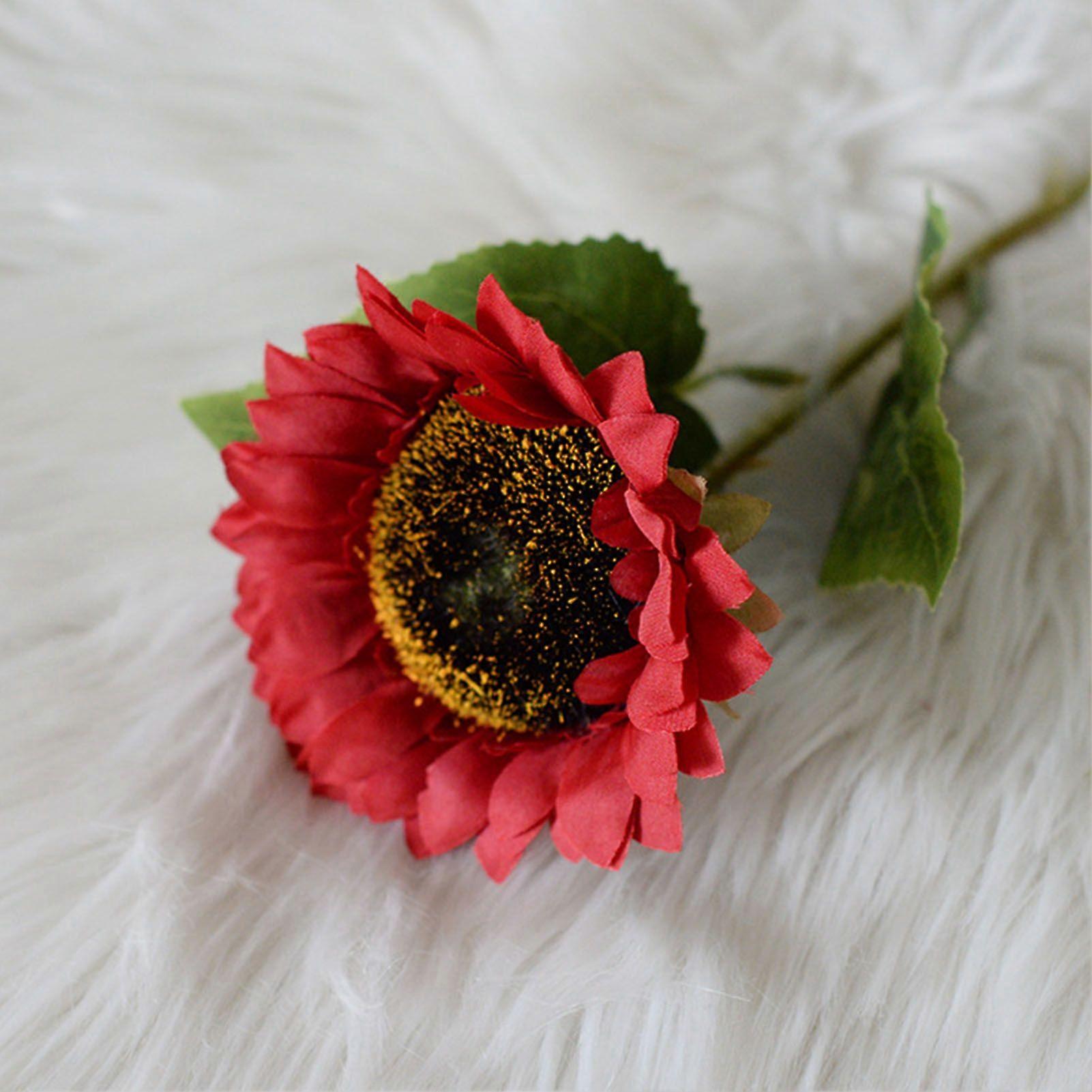 Simulation Sunflower Pastoral Style Artificial Flower False Silk Sunflower for Home Decoration Red