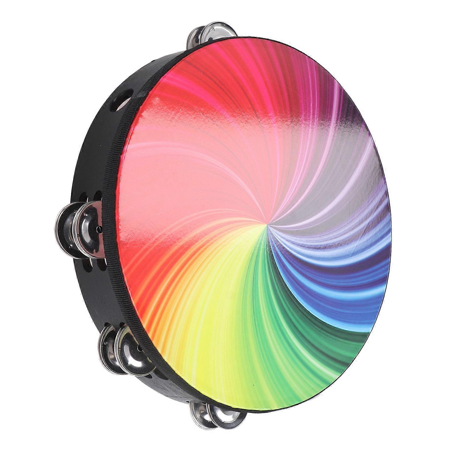 Handheld 10-Inch Double Layer Colorful Tambourine with Solid Wood & PET
