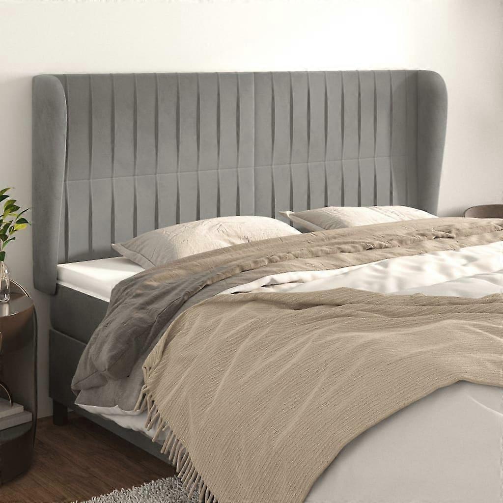 Kopfteil mit Ohren Hellgrau 203x23x118/128 cm Samt