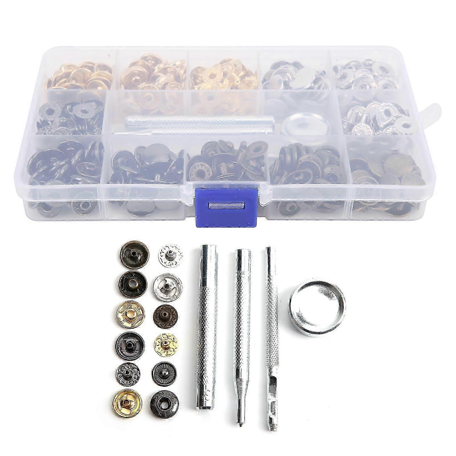120 Sets Leather Snap Buttons Colorful Metal Press Studs Fasteners Kit with Binding Tool