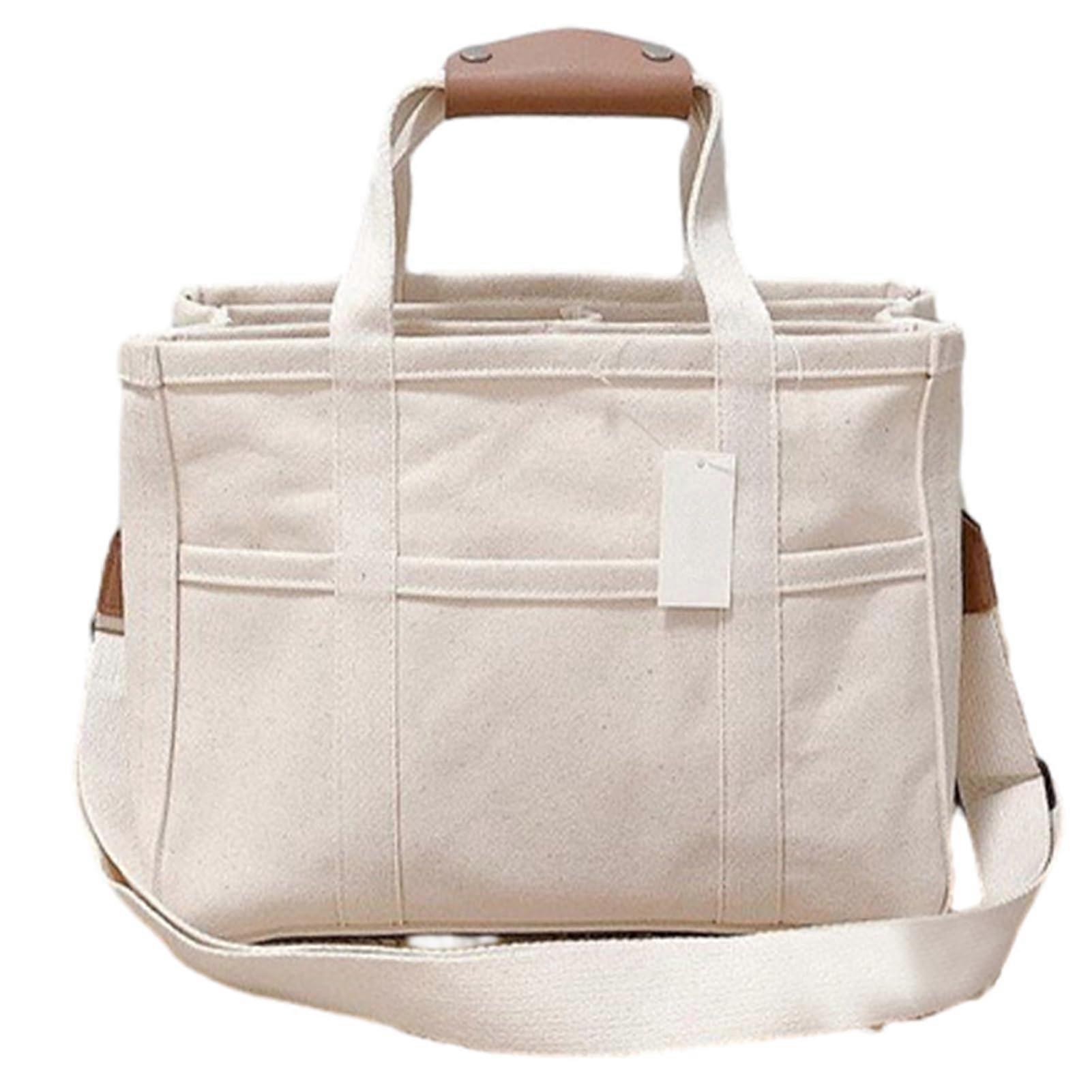 Diaper Bag Large Capacity Canvas Bucket Bag With Detachable Shoulder Straps, Laptop Compartment For Mom And Dad