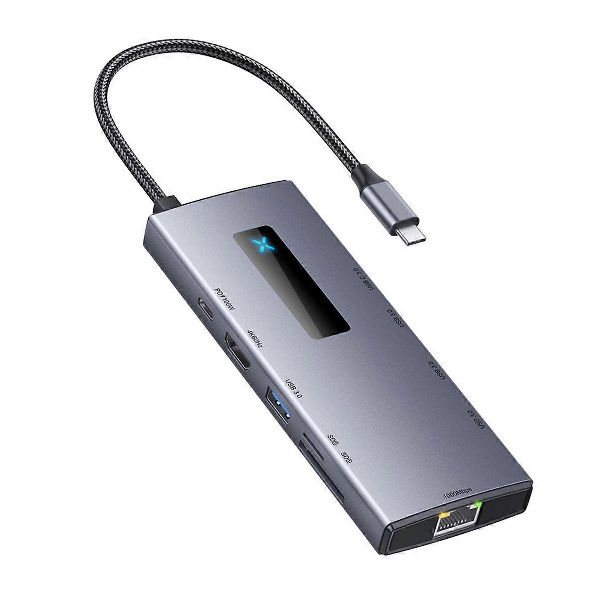Hub USB C 10-în-1 de tip C, 4K, 60Hz, tip C la port Ethernet, PD, 100W, USB 3.0, slot pentru card SD/TF, pentru laptop și tabletă