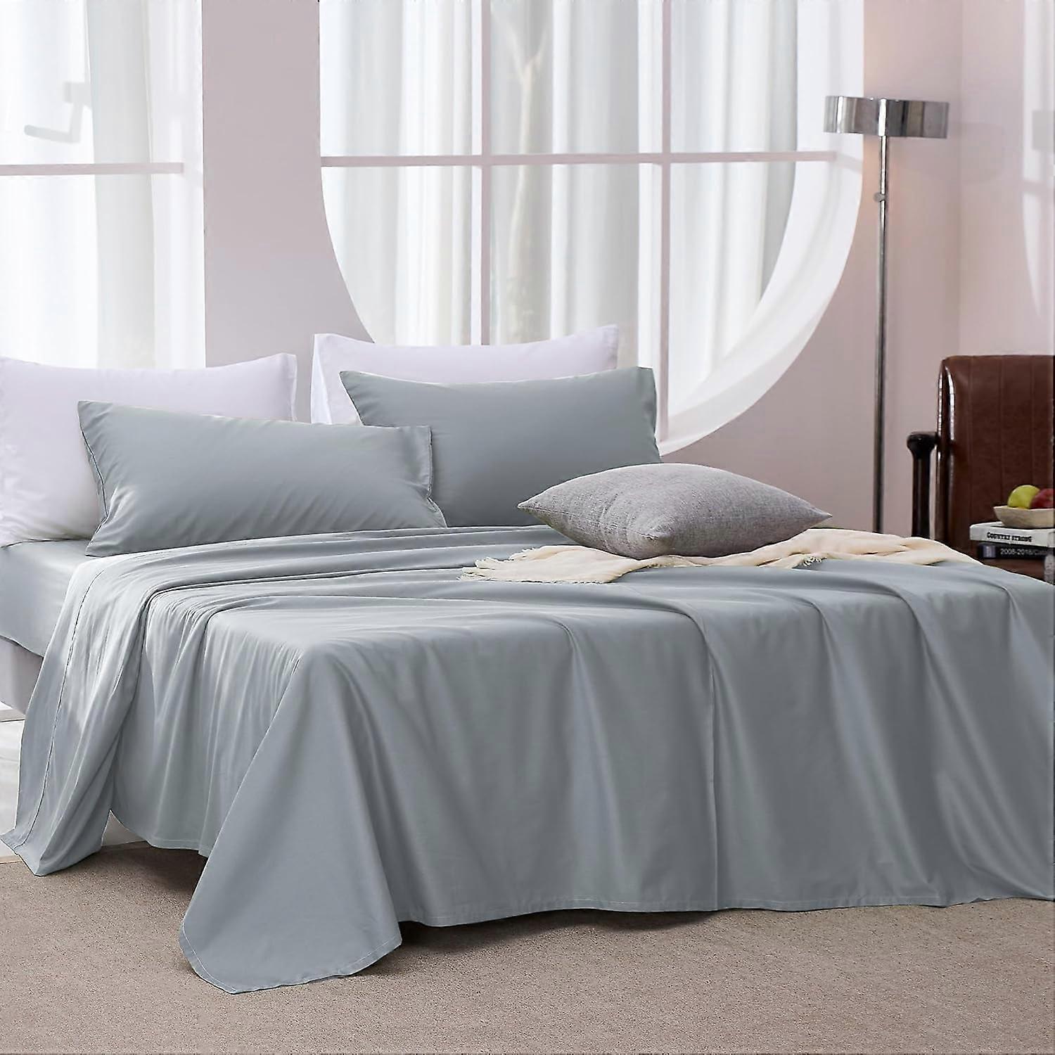 Cotton Sheet Set Queen Size - 4 Pieces Ultra Soft Silver Grey Bed Sheets, Breathable and Moisture-Wicking Eucalyptus Bedding Set with Deep Pocket