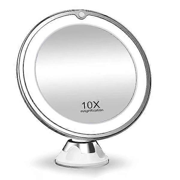 Makeup Mirror with Suction Cup, LED Light and x10 Magnification White