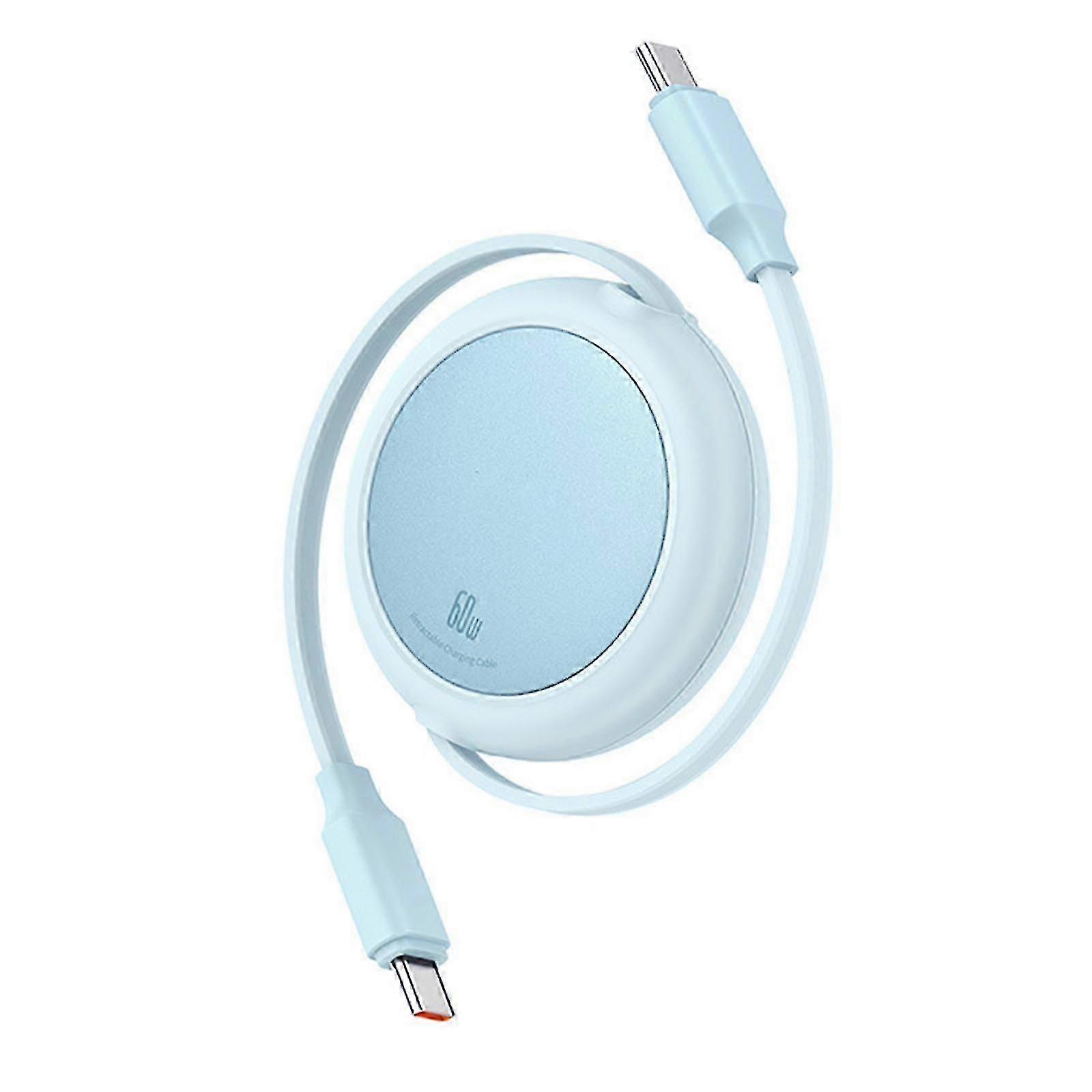 60W Retractable USB C to USB C Fast Charging Cable Purple Color with Data Transfer Capability