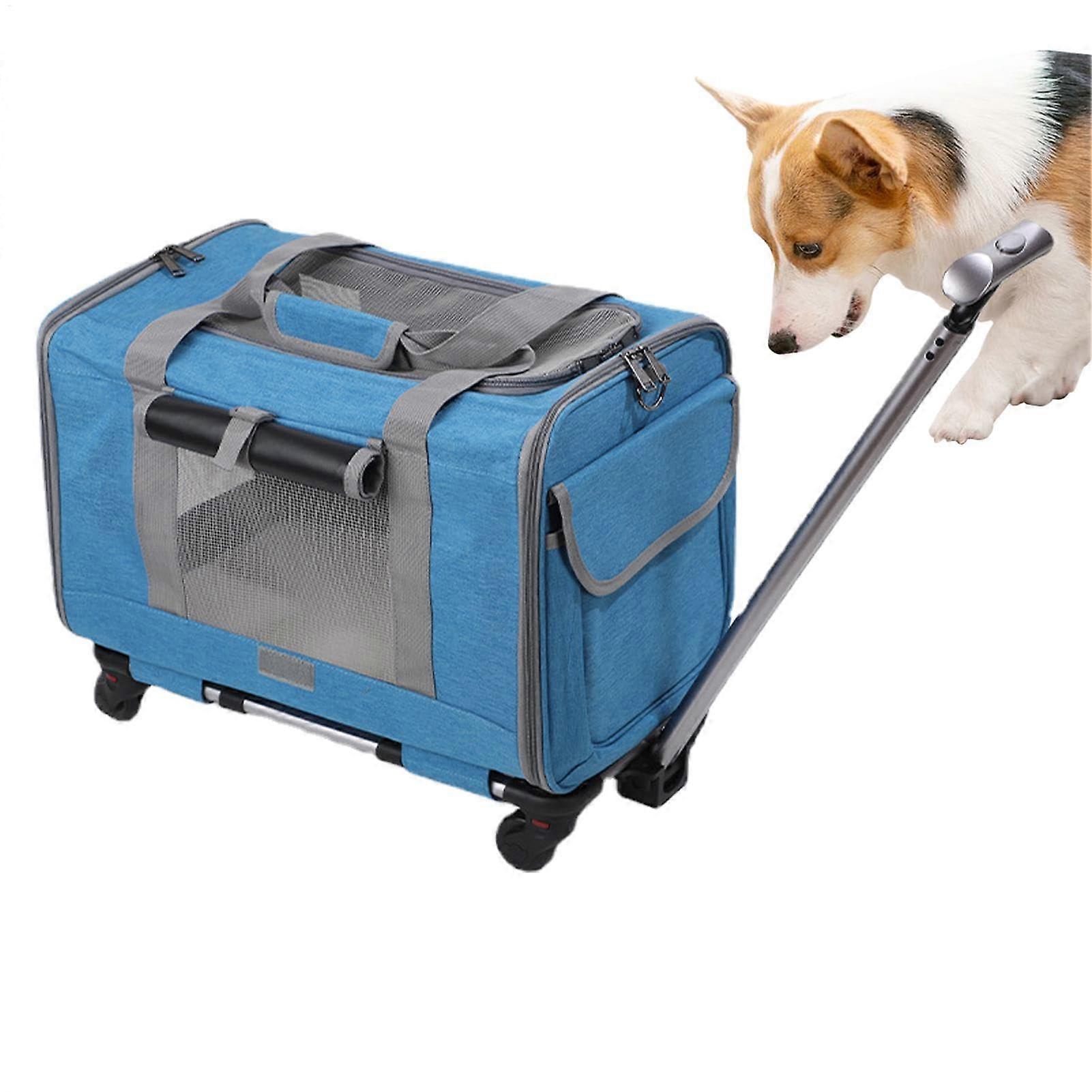 Dog Travel Bag For Cats, AirlineApproved Small Pet Carrier With Removable Wheels And Carrying Strap, Blue