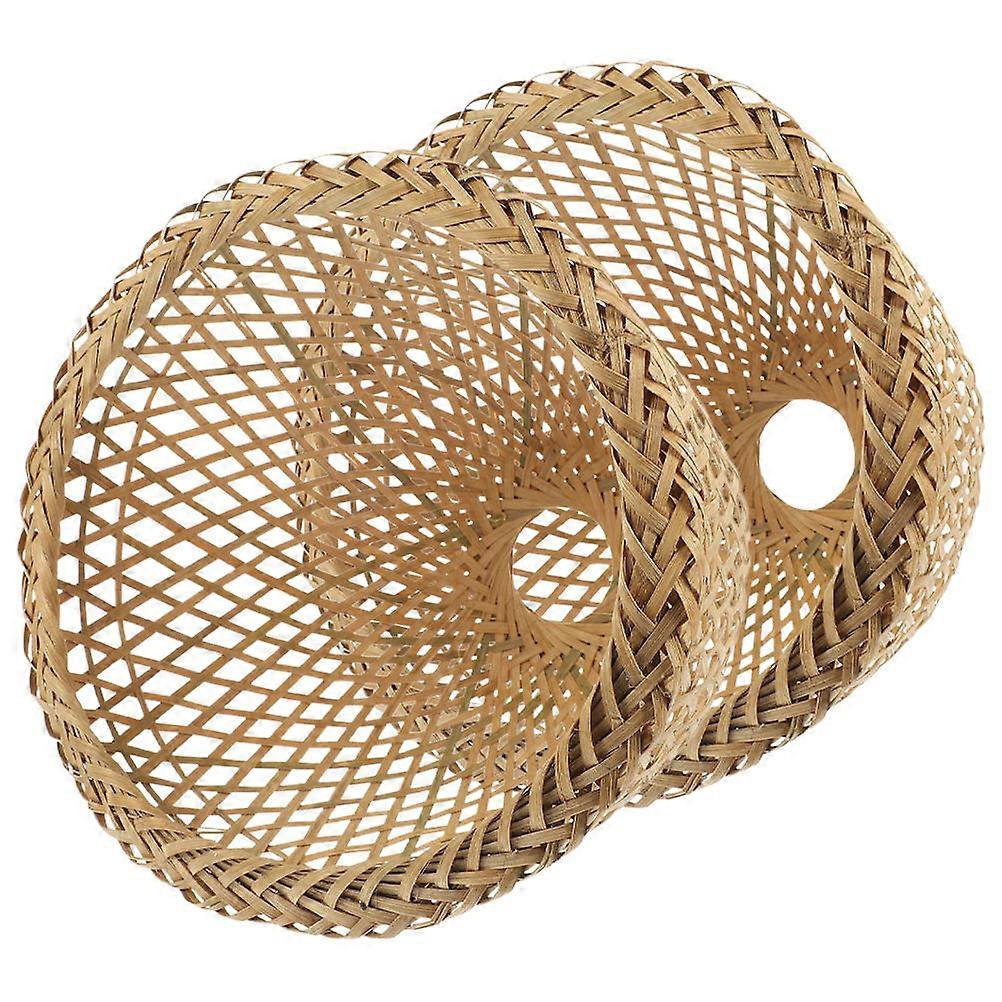 Rustic Bamboo Lampshade for Ceiling Lamp Pendant Light Khaki Square Shape Eye Protection 2Pcs