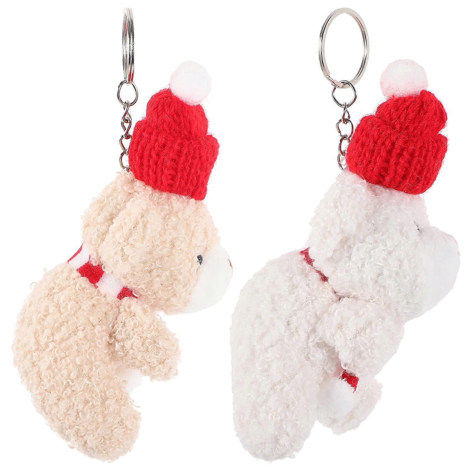 Bear Pendant Keychain for Bag Charm Decoration 6Pcs Xmas Hat Design