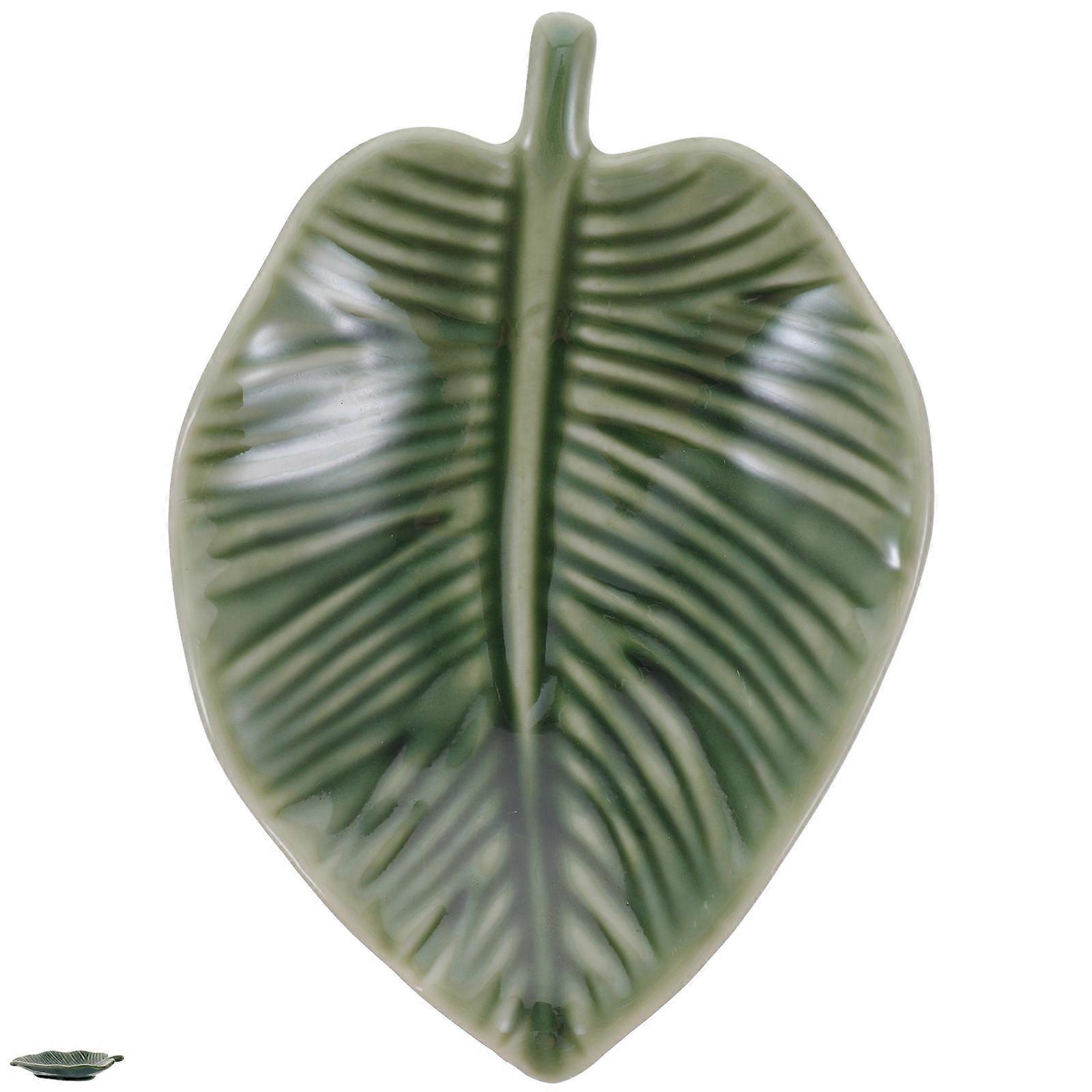 Ceramic Jewelry Plate Leaf Design Storage Tray 2Pcs Green Ring Dish