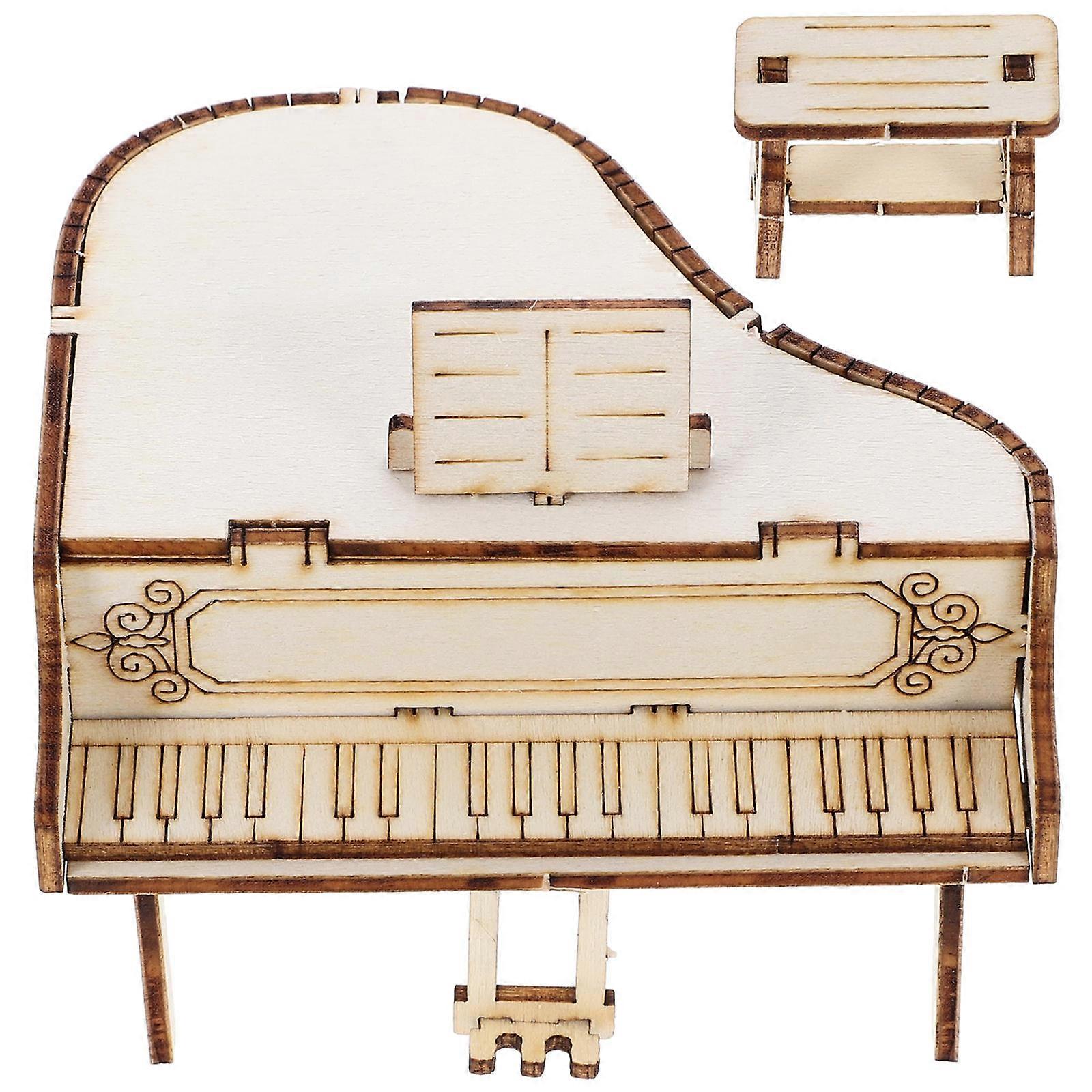 Crafts Music Box Piano Assembled for Desktop Decor 3Pcs Pack