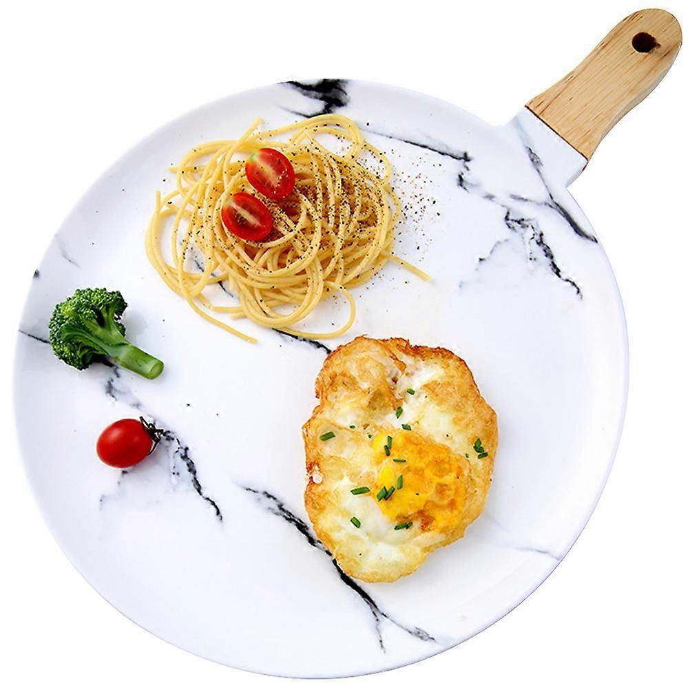 Pizza Serving Tray Ceramic Board with Handle for Food Serving 2Pcs Round Pizza Tray