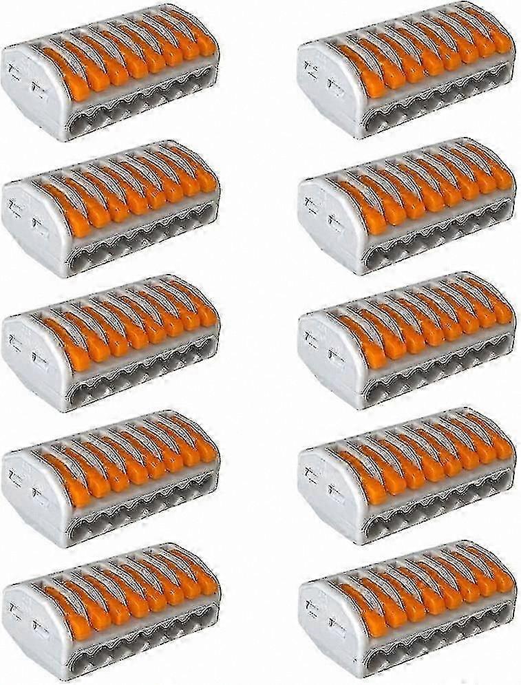 10pcs 8-Port Spring Terminal Blocks, Compact Wire Connectors, Lever-Nut Conductor Sets for Electrical Wiring Projects