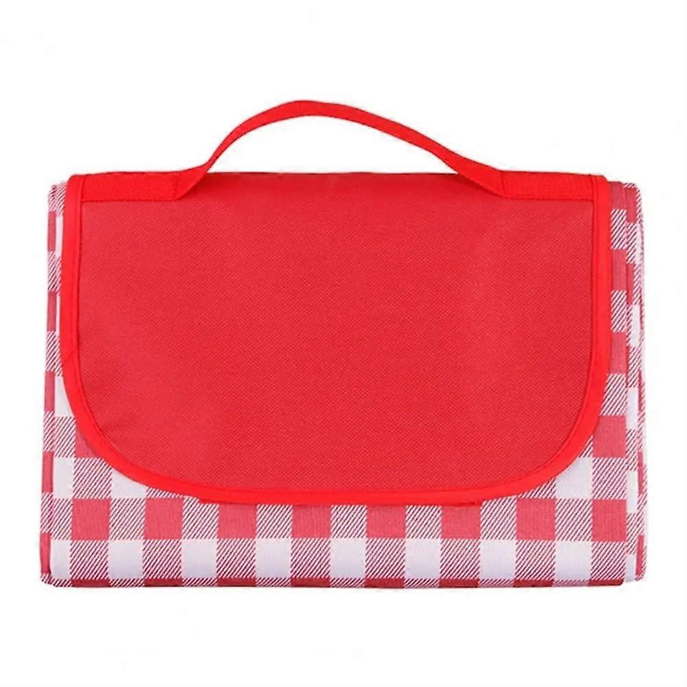 Picnic Mat Waterproof Camping Mat Oxford Cloth Outdoor Portable Folding Check Pattern Beach Blanket Red Size L 1x1 cm Square
