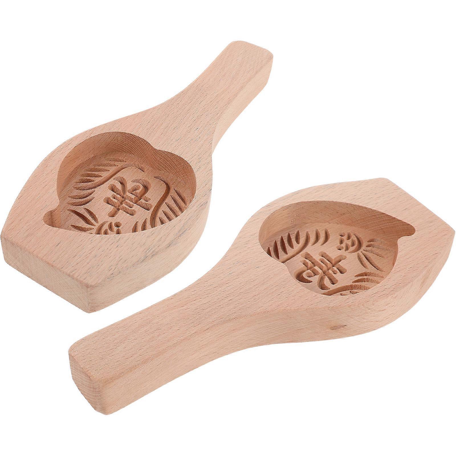 Mooncake Mold for Pastry Making 2Pcs Wooden Baking Mold with Handle