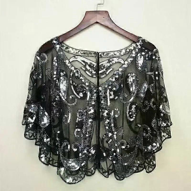1920s Retro Beaded Sequin Flapper Shawl Loose Decoration Outerwear Short Cape Evening Party Ladies Cloak Shawl Cape Dress