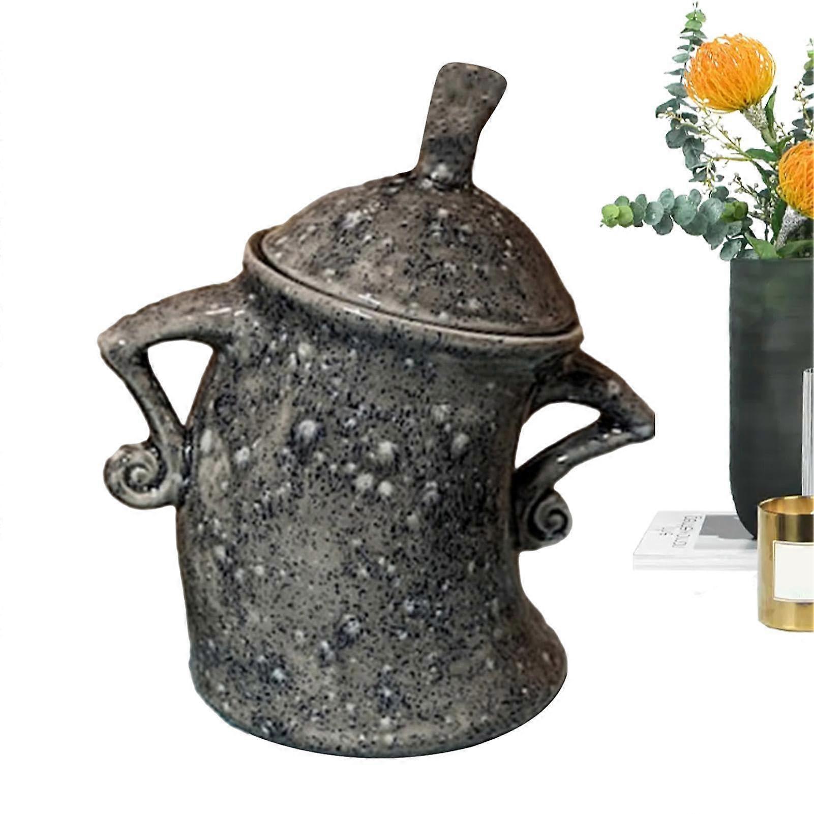 Large Ceramic Canister With Lid Grey For Food Storage Kitchen Decor