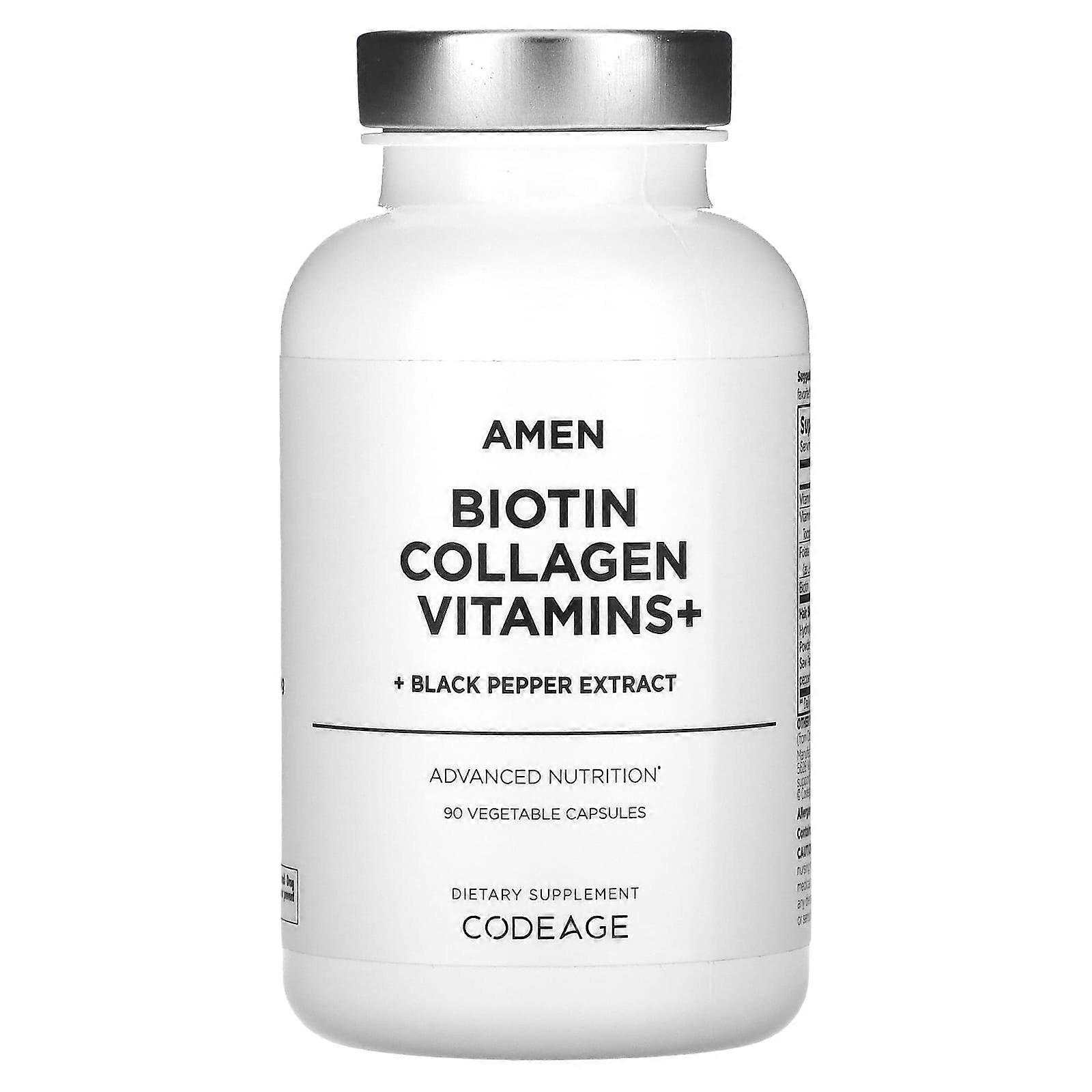 Amen Biotin Collagen Vitamins+ Black Pepper Extract, 90 Vegetable Capsules